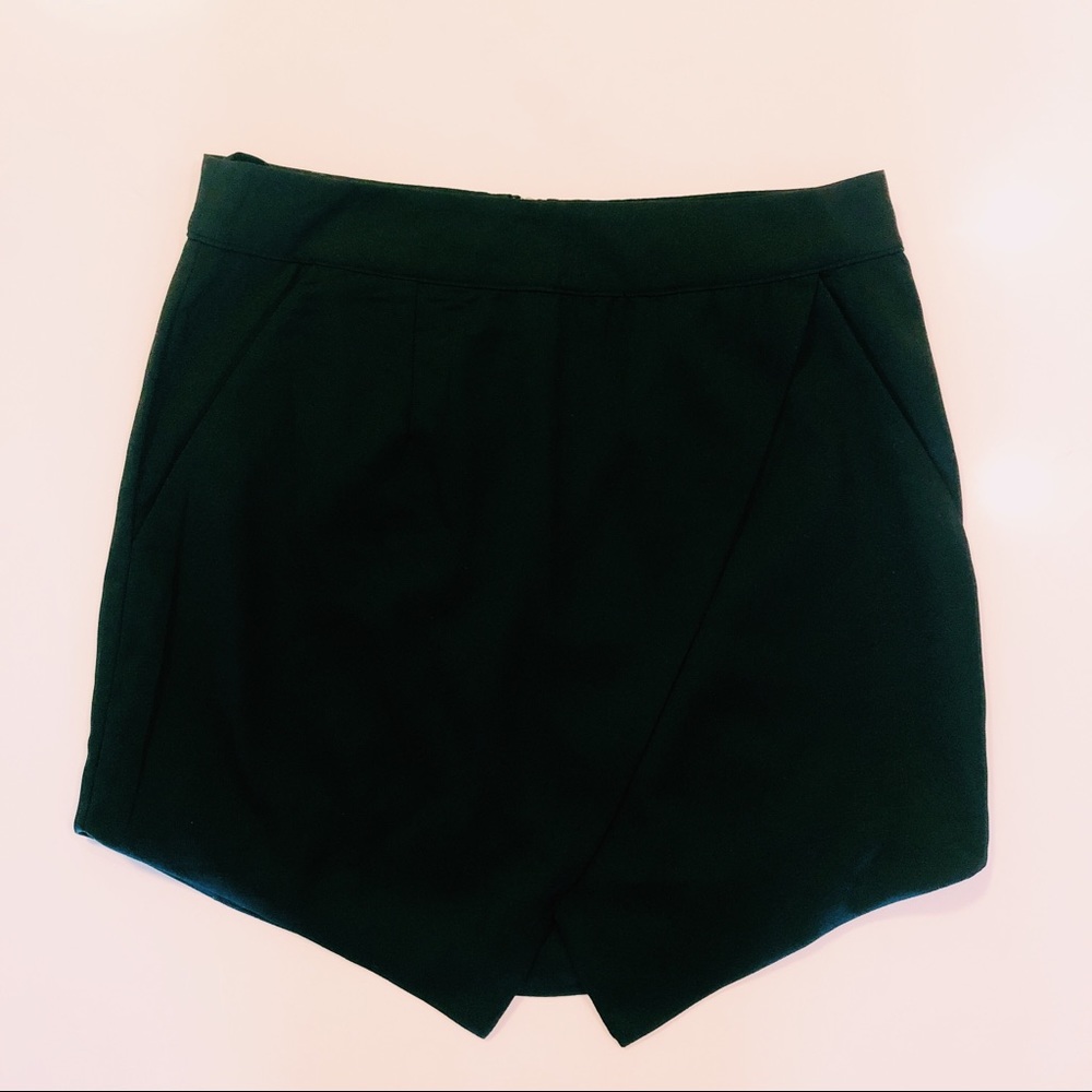 Black faux wrap skort